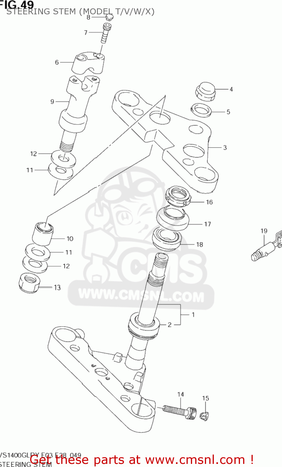 STEERING STEM (MODEL T/V/W/X) VS1400GLP INTRUDER 1997 (V) USA (E03)