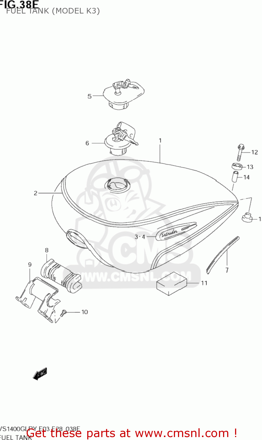 FUEL TANK (MODEL K3) VS1400GLP INTRUDER 1998 (W) USA (E03)