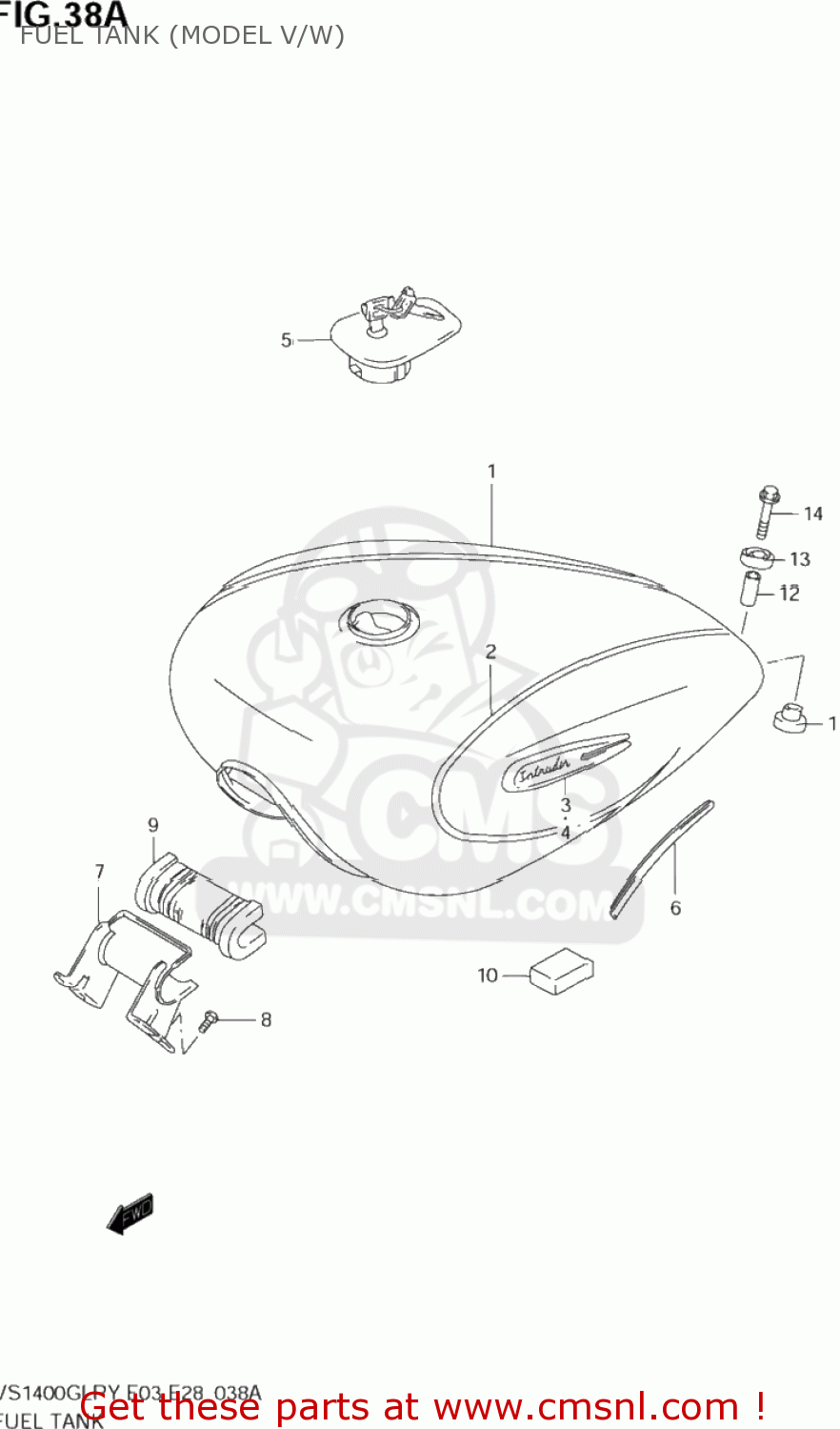 FUEL TANK (MODEL V/W) VS1400GLP INTRUDER 1999 (X) USA (E03)