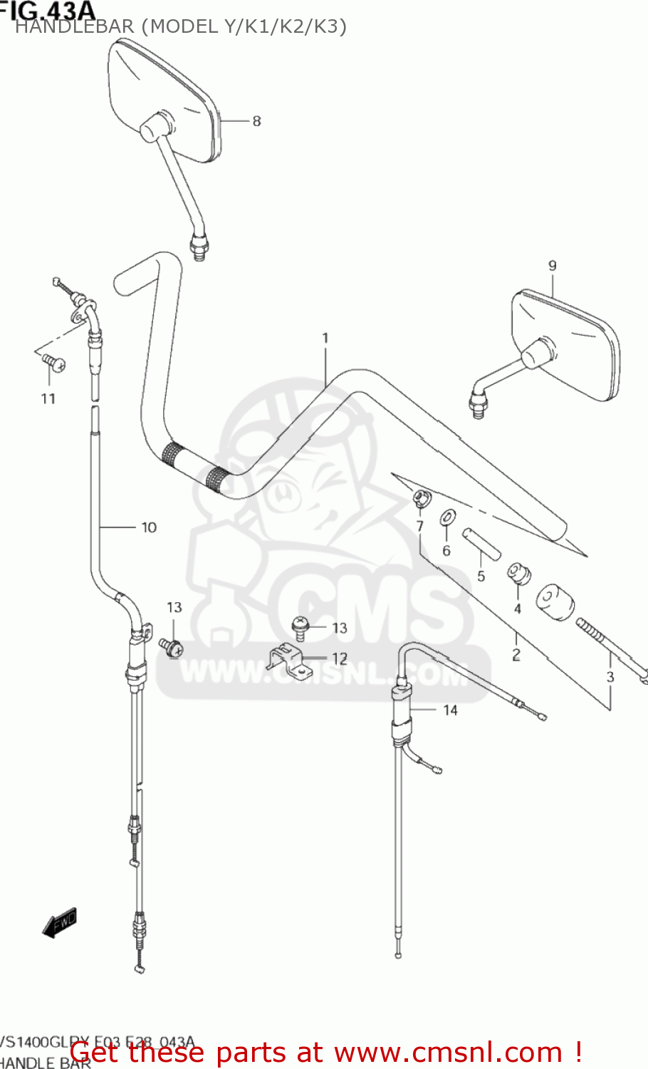 HANDLEBAR (MODEL Y/K1/K2/K3) VS1400GLP INTRUDER 2003(K3) USA (E03)