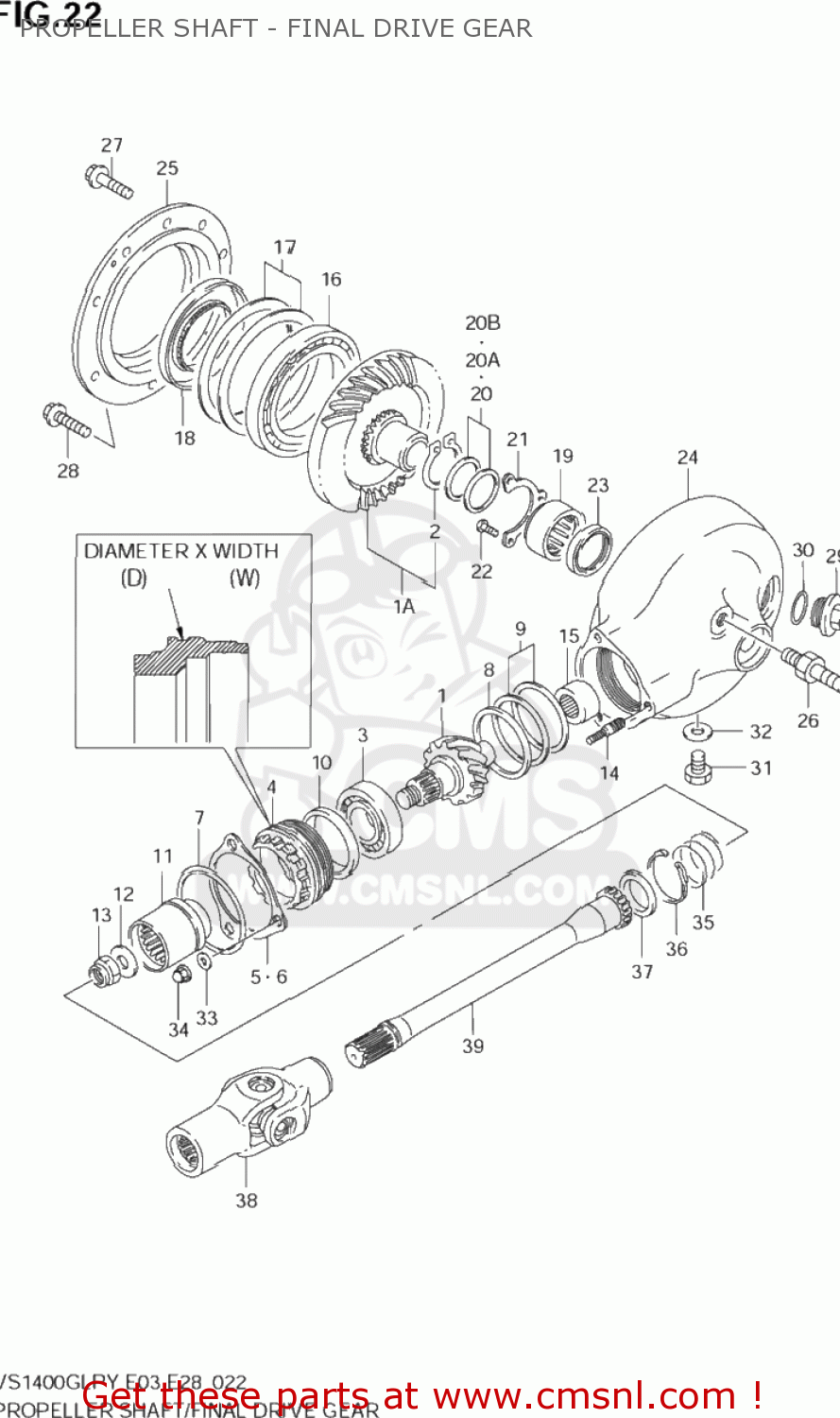 PROPELLER SHAFT - FINAL DRIVE GEAR VS1400GLP INTRUDER 2003(K3) USA (E03)