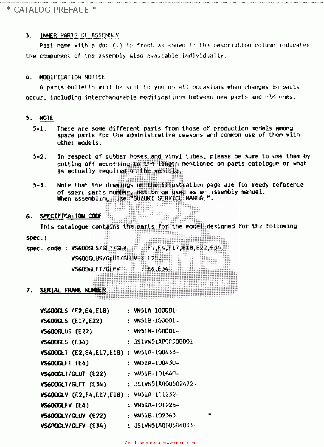 * CATALOG PREFACE * VS600GL 1995 (S) ITALY (E34)