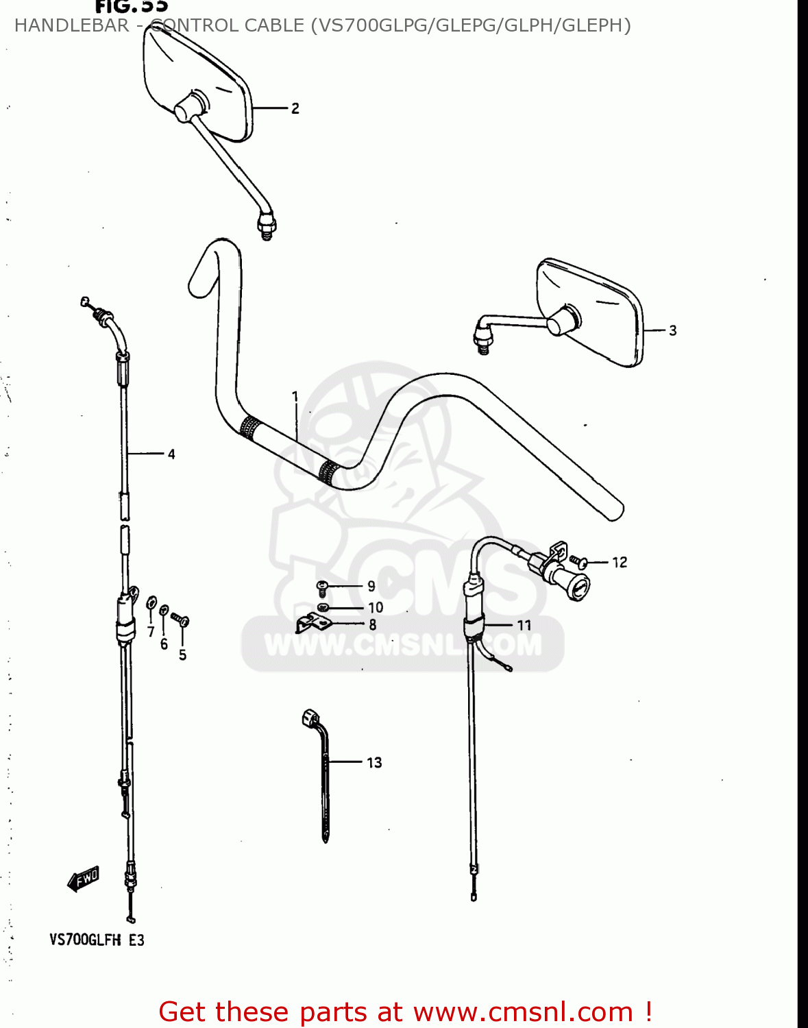 HANDLEBAR - CONTROL CABLE (VS700GLPG/GLEPG/GLPH/GLEPH) VS700GLEF INTRUDER 1986 (G) USA (E03)