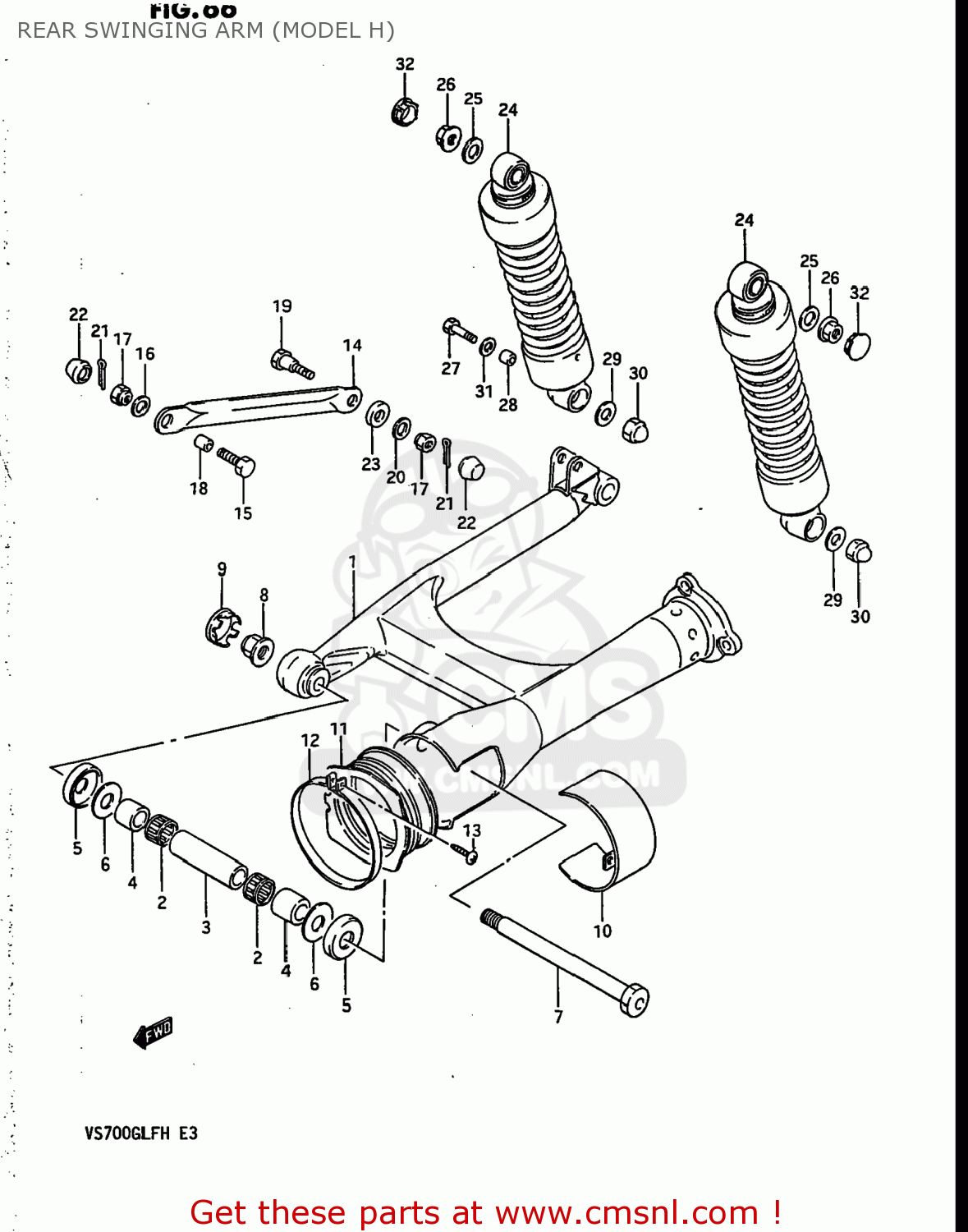 REAR SWINGING ARM (MODEL H) VS700GLEF INTRUDER 1986 (G) USA (E03)