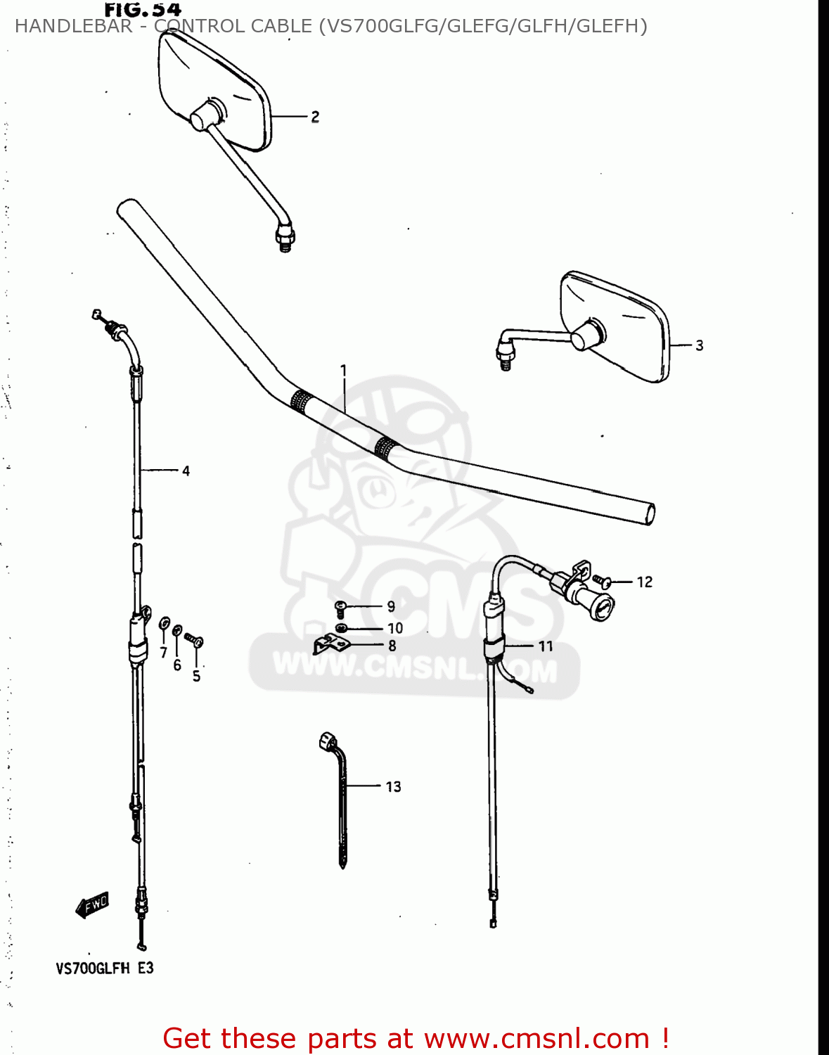 HANDLEBAR - CONTROL CABLE (VS700GLFG/GLEFG/GLFH/GLEFH) VS700GLEF INTRUDER 1987 (H) USA (E03)