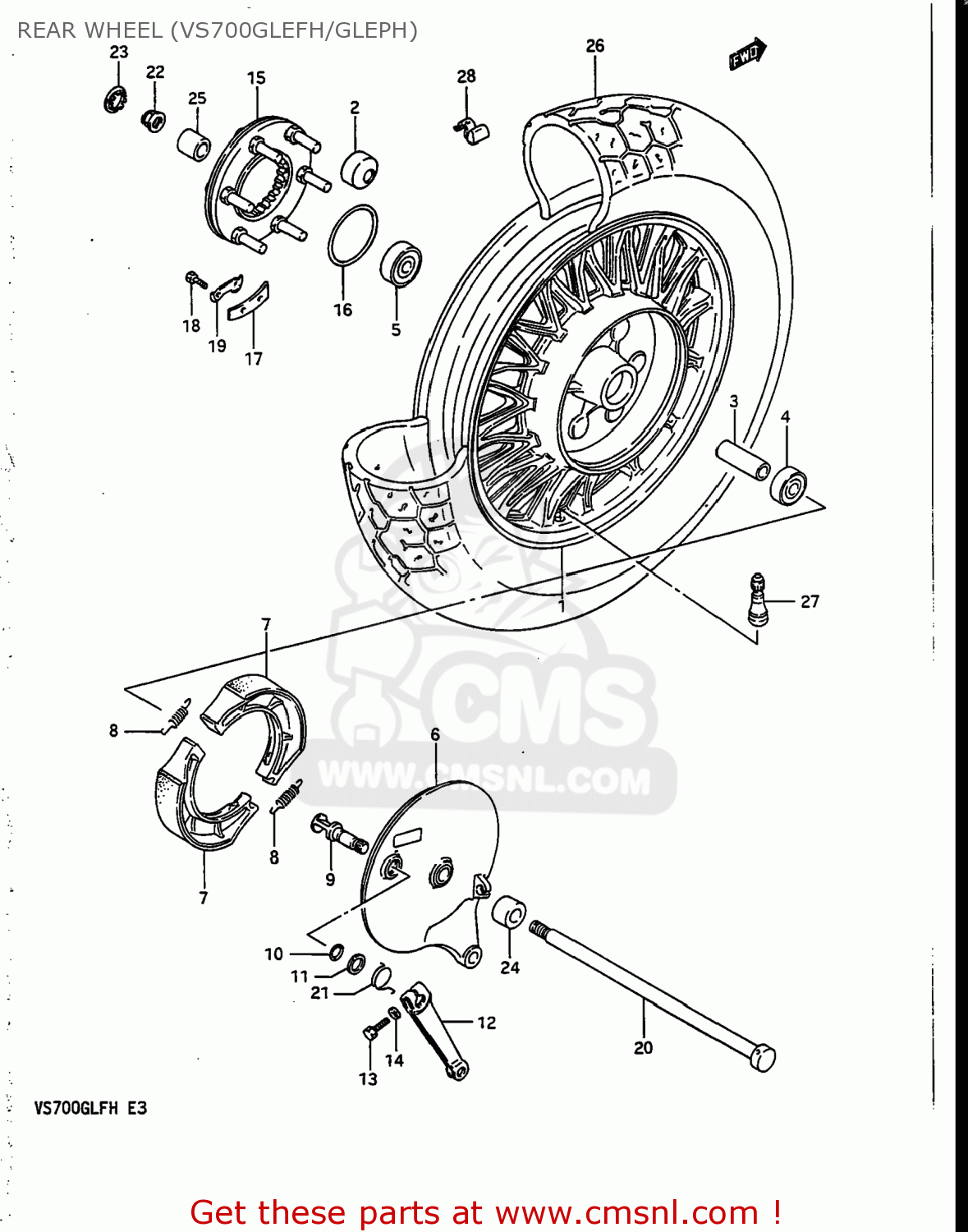 REAR WHEEL (VS700GLEFH/GLEPH) VS700GLEF INTRUDER 1987 (H) USA (E03)