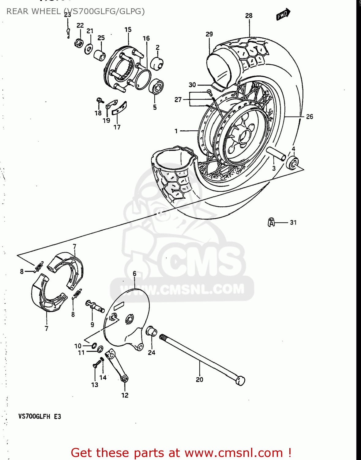 REAR WHEEL (VS700GLFG/GLPG) VS700GLEF INTRUDER 1987 (H) USA (E03)