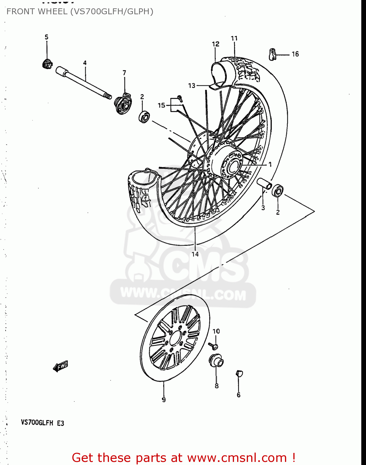 FRONT WHEEL (VS700GLFH/GLPH) VS700GLEP INTRUDER 1986 (G) USA (E03)