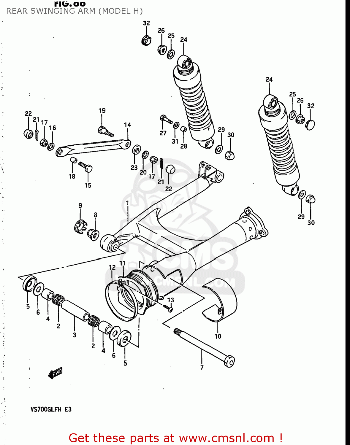 REAR SWINGING ARM (MODEL H) VS700GLF INTRUDER 1986 (G) USA (E03)