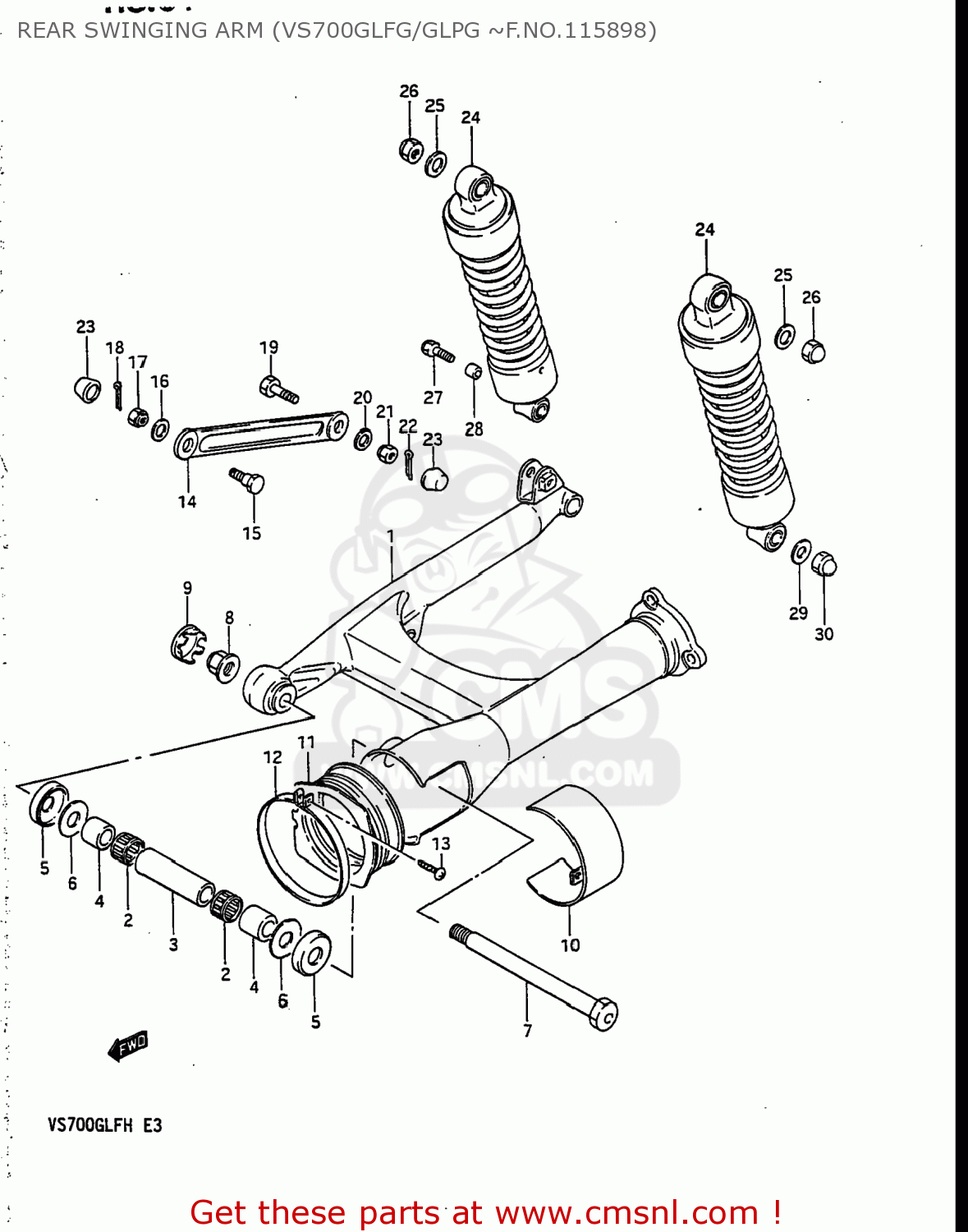 REAR SWINGING ARM (VS700GLFG/GLPG ~F.NO.115898) VS700GLP INTRUDER 1986 (G) USA (E03)