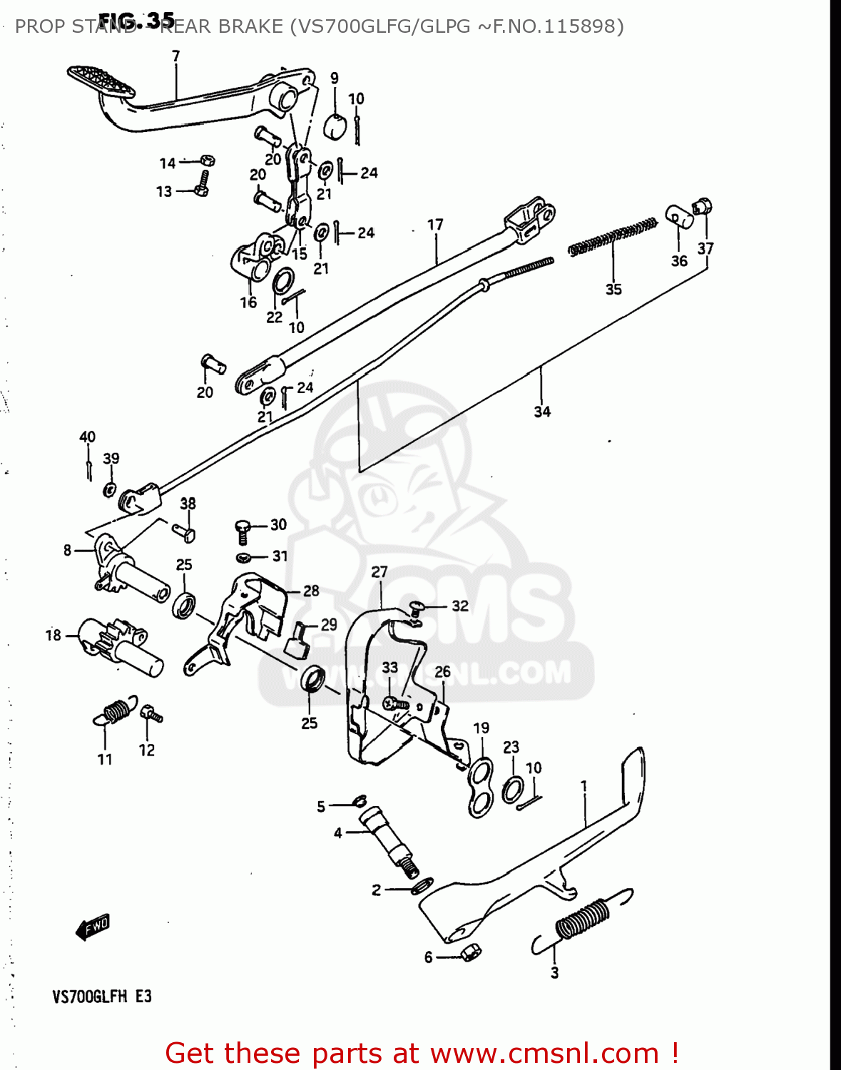 PROP STAND - REAR BRAKE (VS700GLFG/GLPG ~F.NO.115898) VS700GLP INTRUDER 1987 (H) USA (E03)
