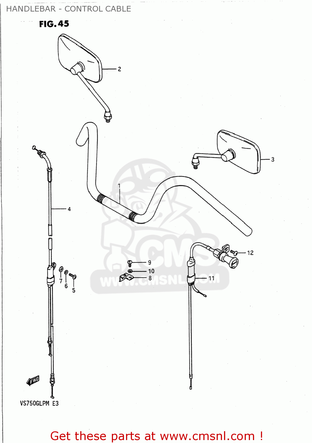 HANDLEBAR - CONTROL CABLE VS700GLP INTRUDER 1988 (J) USA (E03)