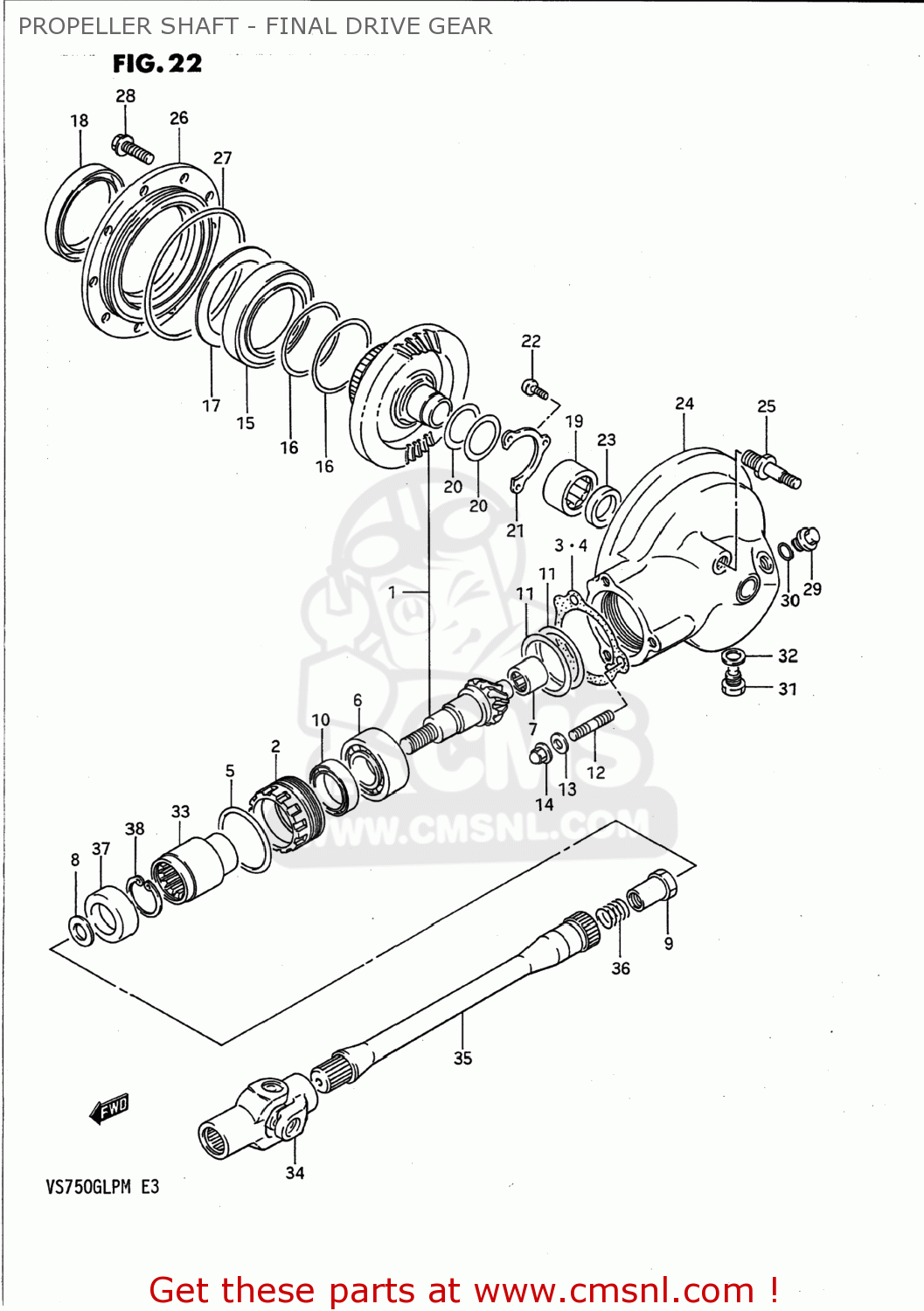 PROPELLER SHAFT - FINAL DRIVE GEAR VS700GLP INTRUDER 1988 (J) USA (E03)