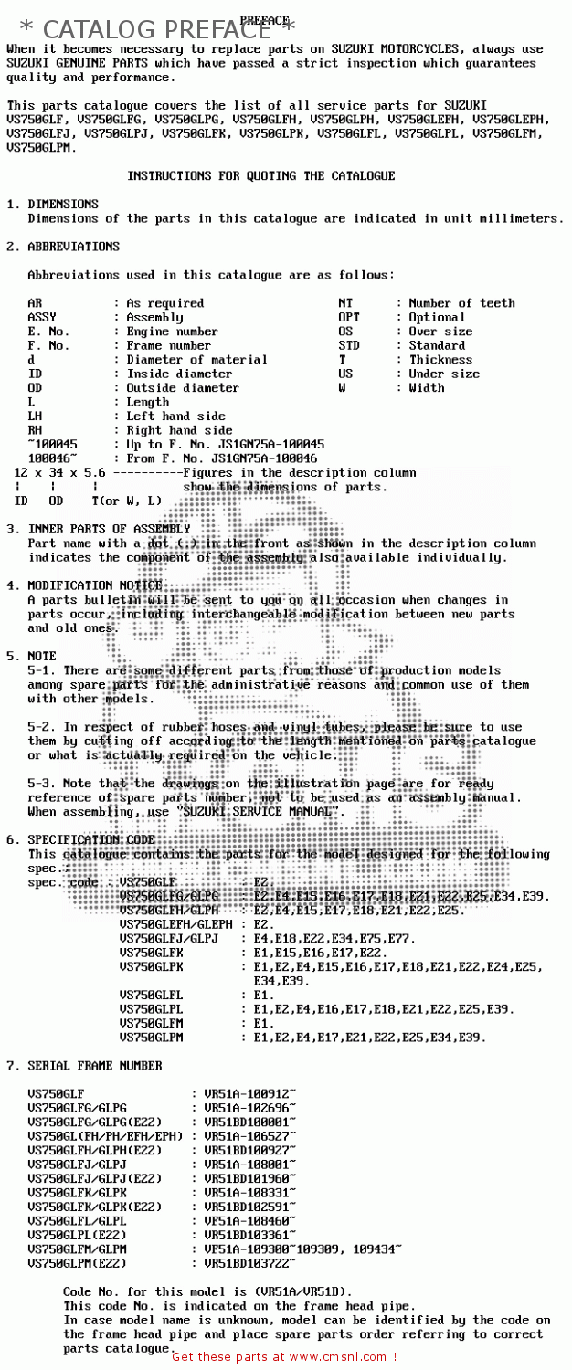 * CATALOG PREFACE * VS750GLF 1987 (H) (E02 E04 E15 E17 E18 E21 E22 E25)