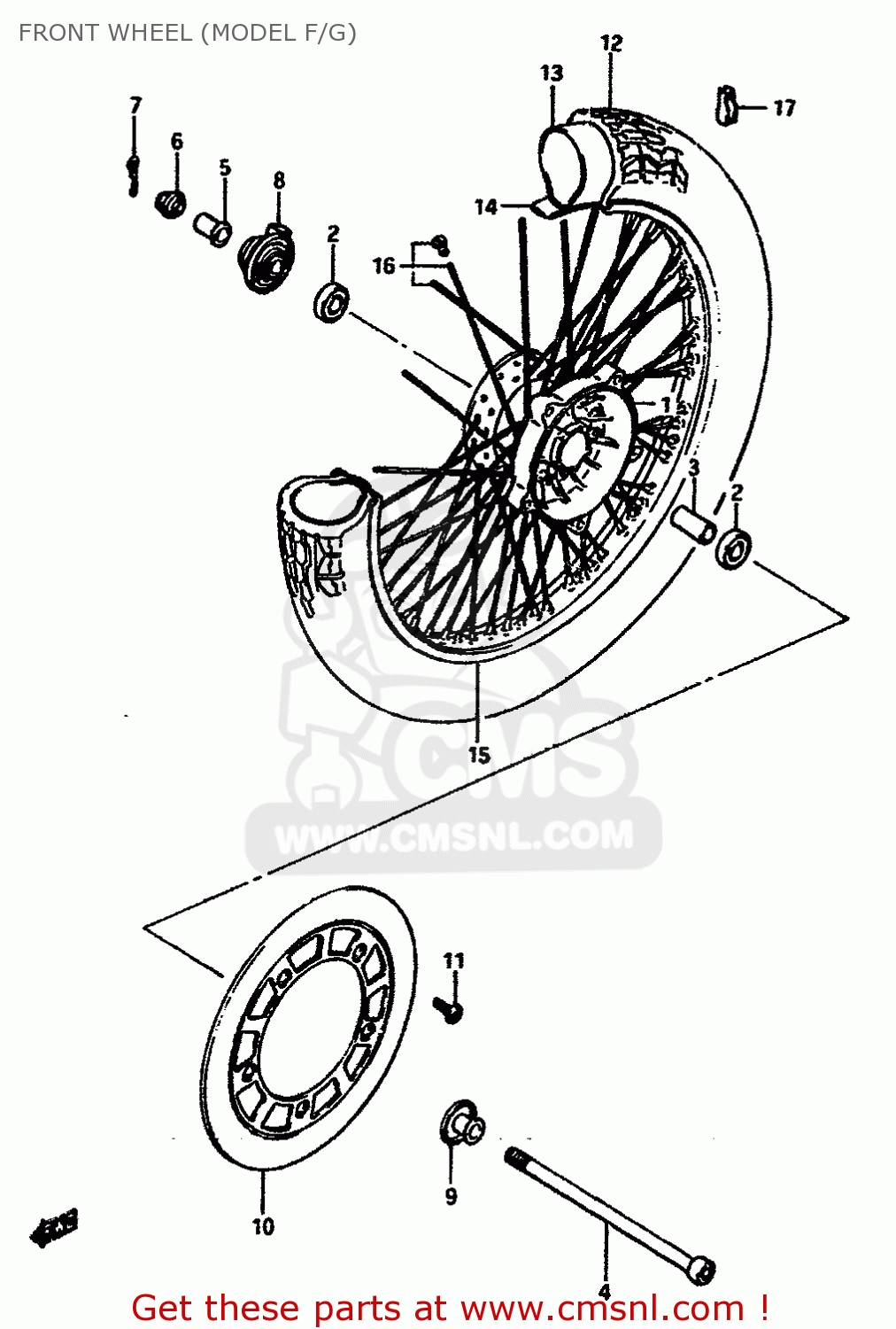 FRONT WHEEL (MODEL F/G) VS750GLF 1988 (J) (E04 E18 E22 E34 E75 E77)