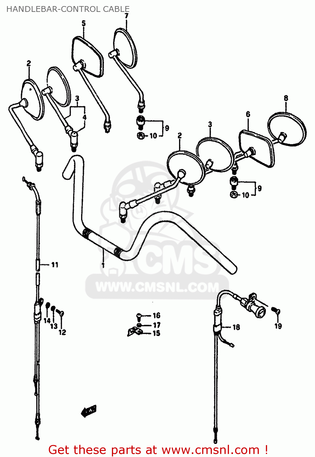 HANDLEBAR-CONTROL CABLE VS750GLF 1988 (J) (E04 E18 E22 E34 E75 E77)