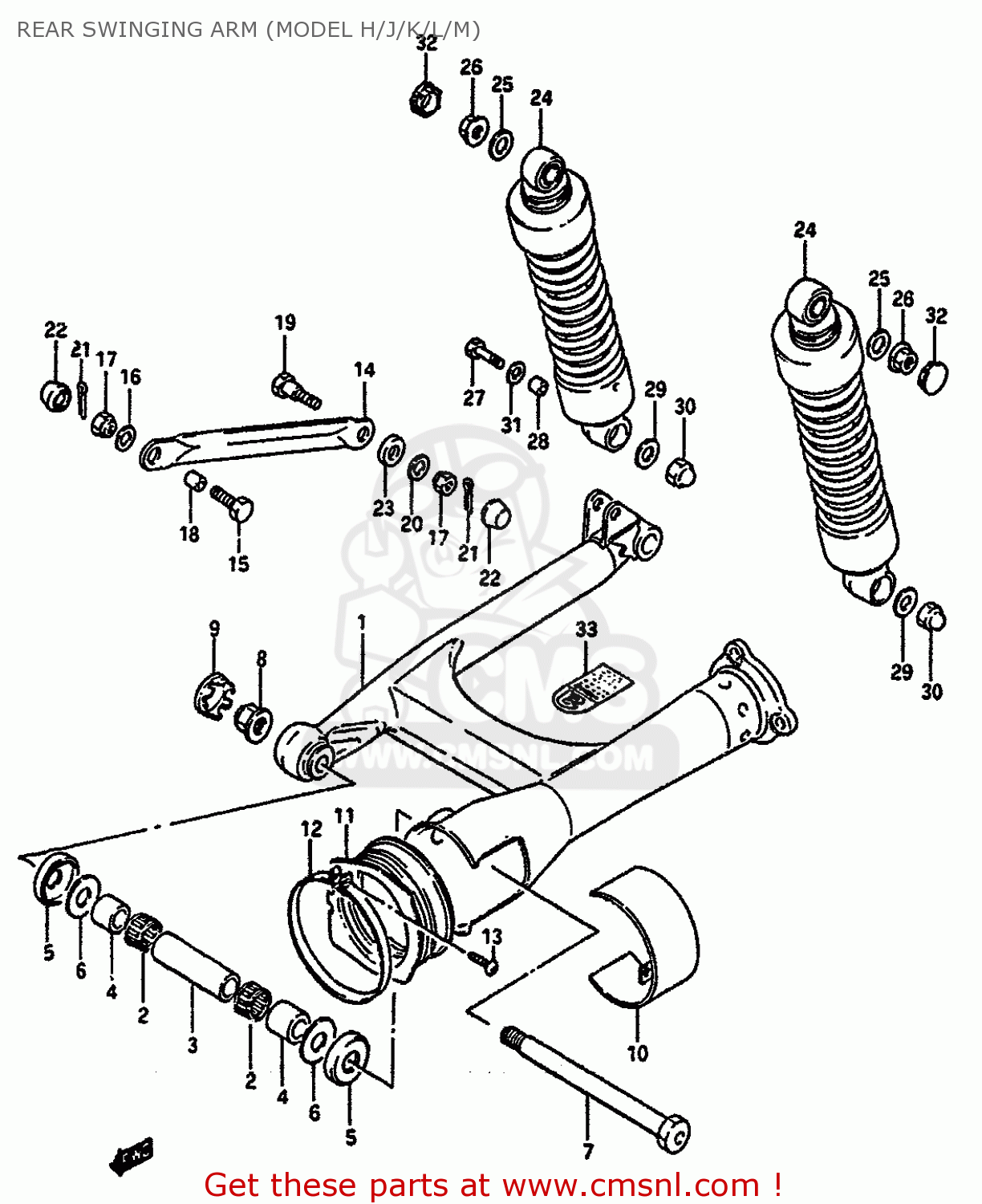 REAR SWINGING ARM (MODEL H/J/K/L/M) VS750GLF 1989 (K) (E01 E15 E16 E17 E22)