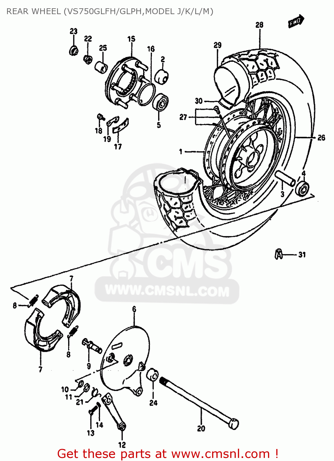 REAR WHEEL (VS750GLFH/GLPH,MODEL J/K/L/M) VS750GLF 1990 (L) GENERAL EXPORT (E01)