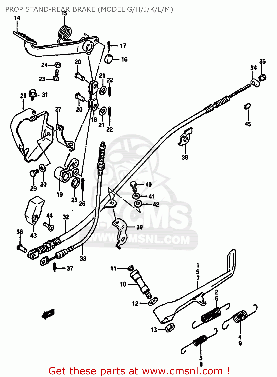 PROP STAND-REAR BRAKE (MODEL G/H/J/K/L/M) VS750GLP 1989 (K) (E01 E02 E04 E15 E16 E17 18 21 22 24 25 34 39)