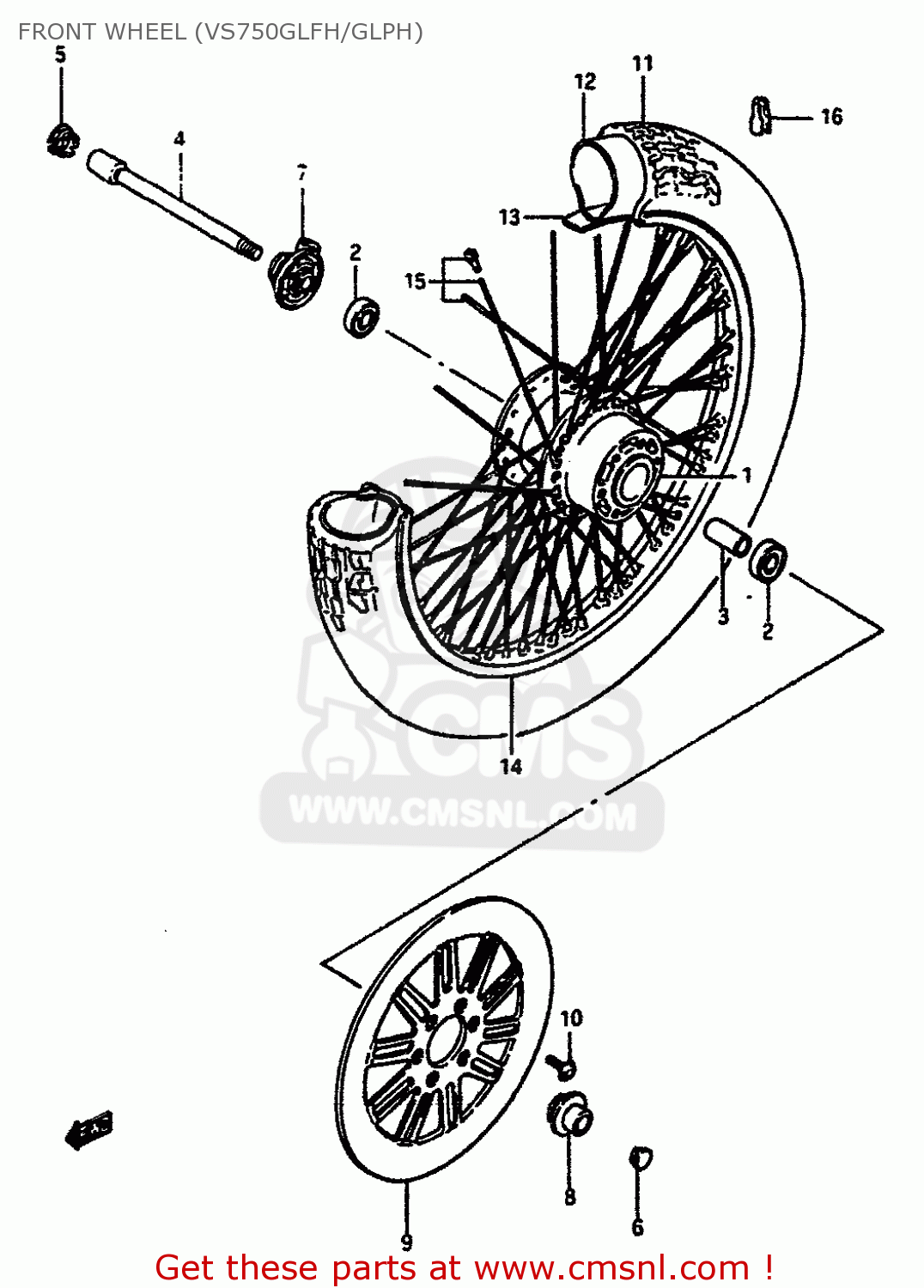 FRONT WHEEL (VS750GLFH/GLPH) VS750GLP 1989 (K) (E01 E02 E04 E15 E16 E17 18 21 22 24 25 34 39)