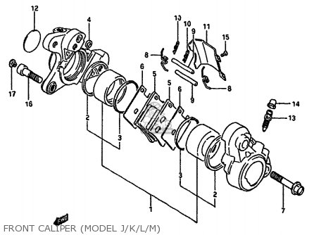 FRONT CALIPER (MODEL J/K/L/M) - VS750GLP 1989 (K) (E01 E02 E04 E15 E16 E17 18 21 22 24 25 34 39)