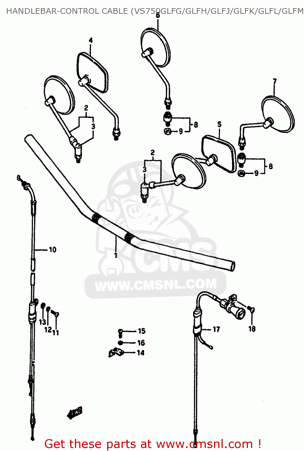 HANDLEBAR-CONTROL CABLE (VS750GLFG/GLFH/GLFJ/GLFK/GLFL/GLFM) VS750GLP 1991 (M) (E01 E02 E04 E17 E21 E22 E25 E34 E39)