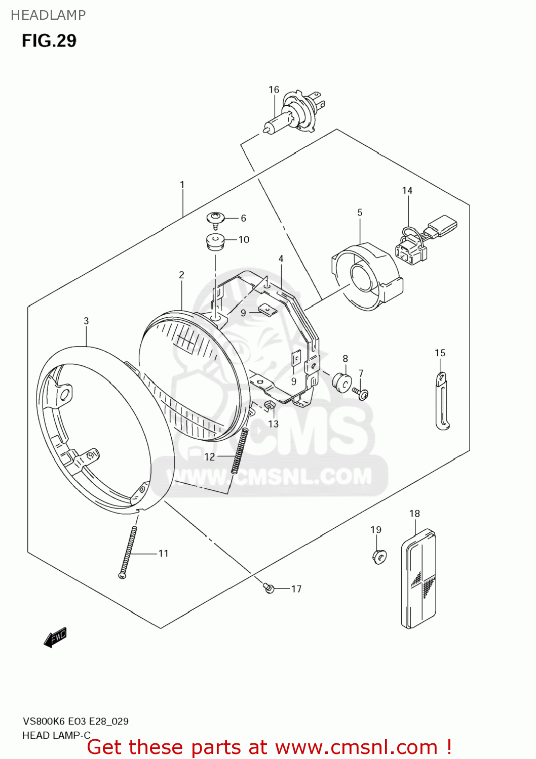 HEADLAMP VS800 BOULEVARD S50 2007 (K7) CALIFORNIA (E33)