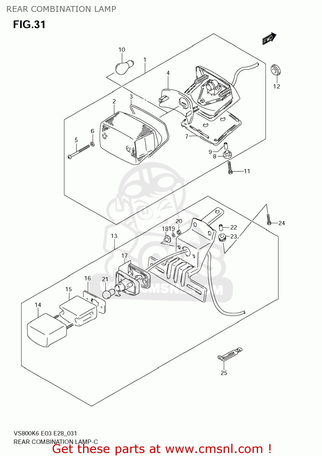 REAR COMBINATION LAMP VS800 BOULEVARD S50 2008 (K8) CALIFORNIA (E33)