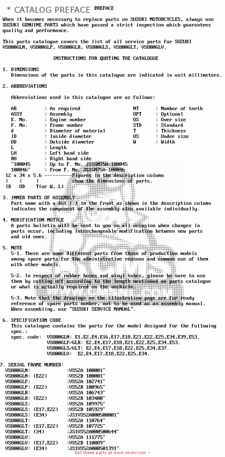 * CATALOG PREFACE * VS800GL 1997 (V) (E02 E04 E17 E18 E22 E25 E34)