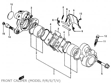 FRONT CALIPER (MODEL P/R/S/T/V) - VS800GL 1997 (V) (E02 E04 E17 E18 E22 E25 E34)