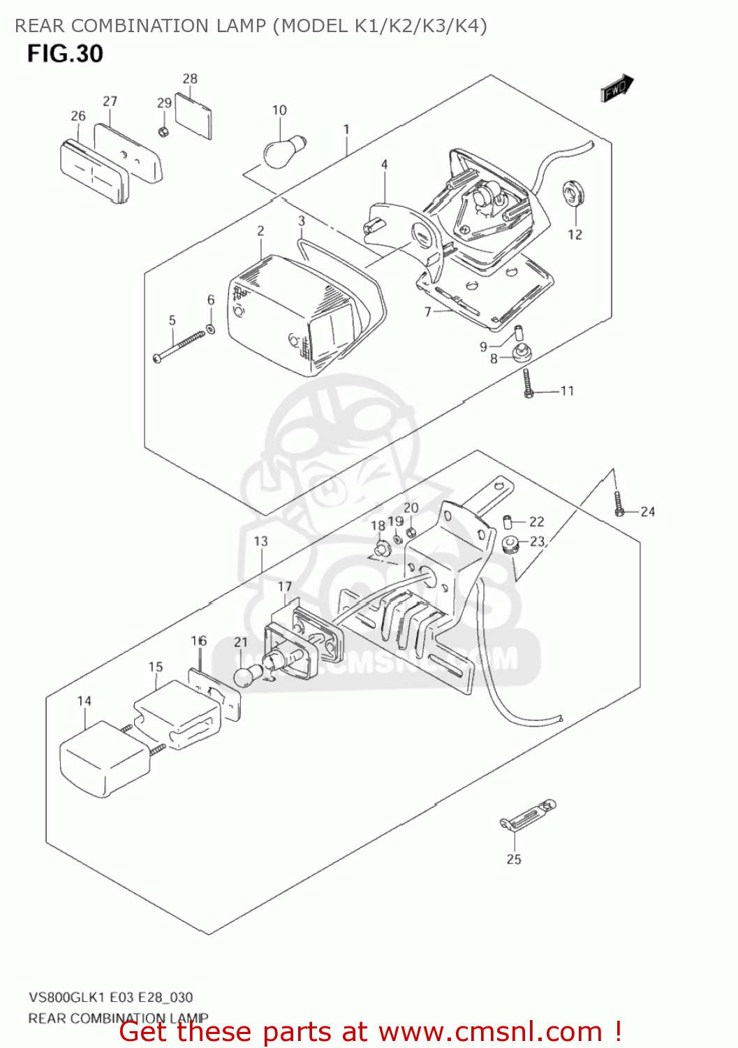 REAR COMBINATION LAMP (MODEL K1/K2/K3/K4) VS800GL BOULEVARD S50 2005 (K5) CALIFORNIA (E33)