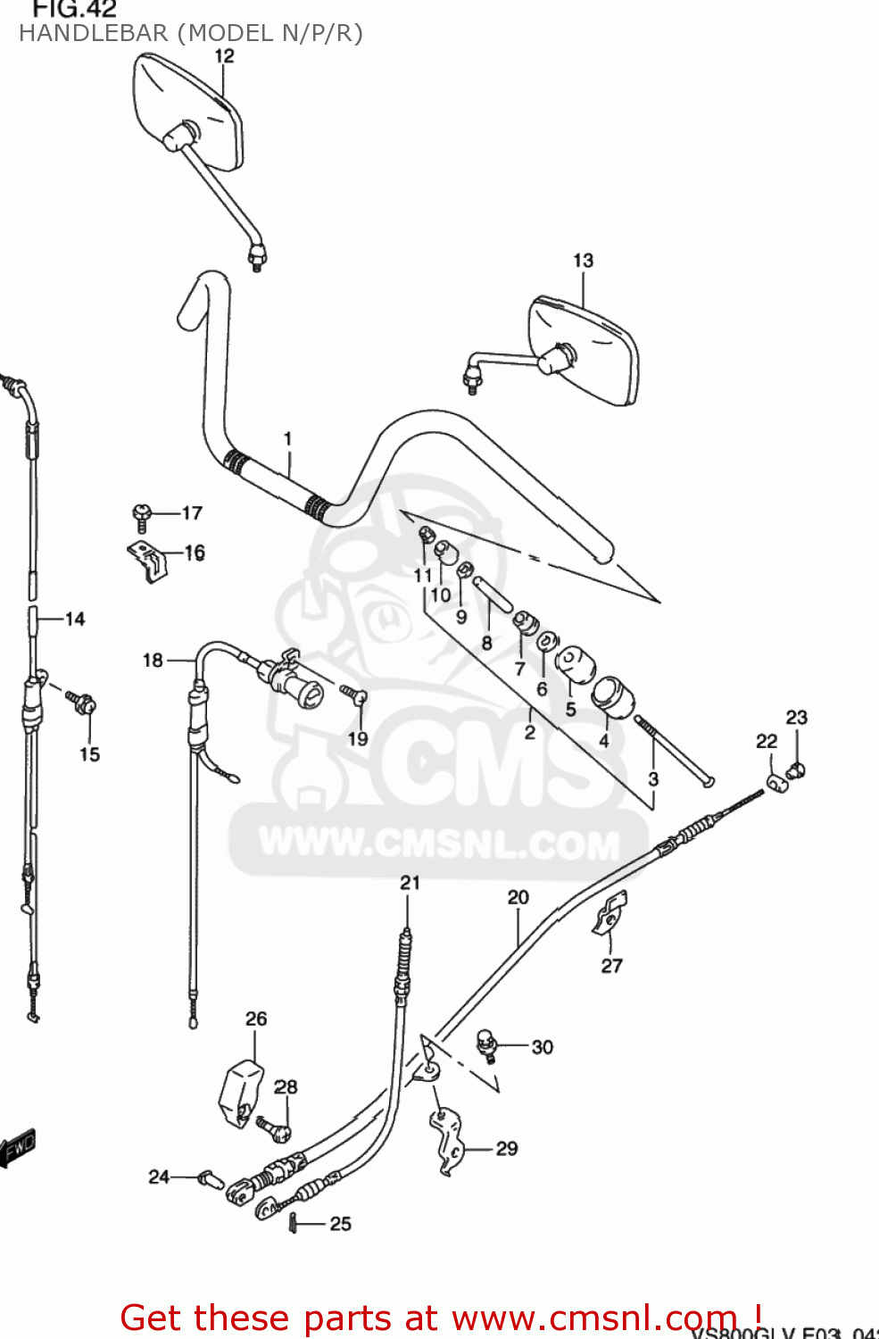 HANDLEBAR (MODEL N/P/R) VS800GL INTRUDER 1992 (N) USA (E03)