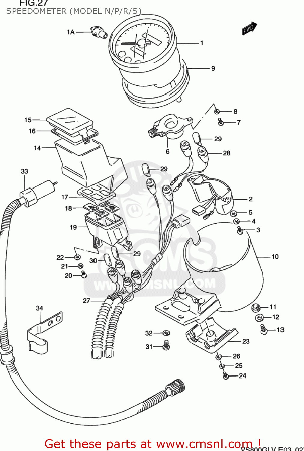 SPEEDOMETER (MODEL N/P/R/S) VS800GL INTRUDER 1993 (P) USA (E03)