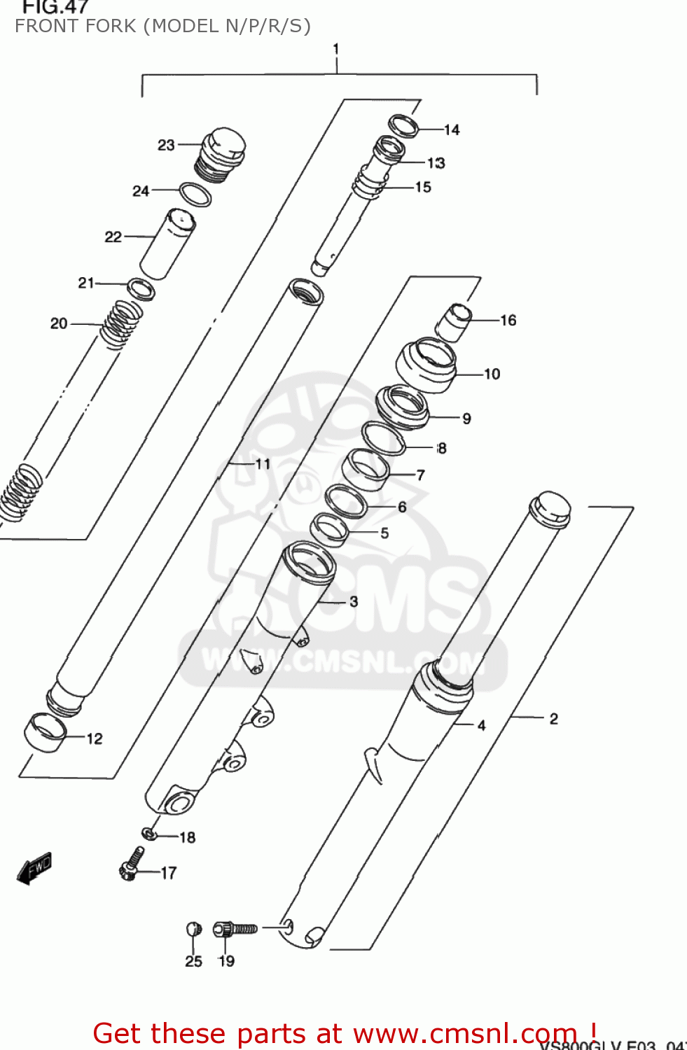 FRONT FORK (MODEL N/P/R/S) VS800GL INTRUDER 1994 (R) USA (E03)