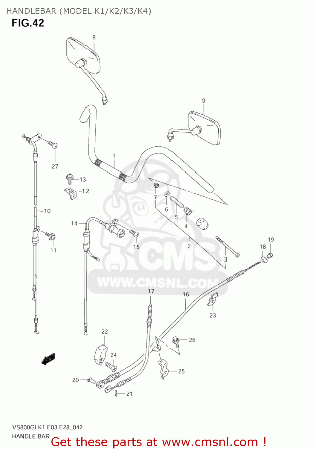 HANDLEBAR (MODEL K1/K2/K3/K4) VS800GL INTRUDER 2001 (K1) USA (E03)