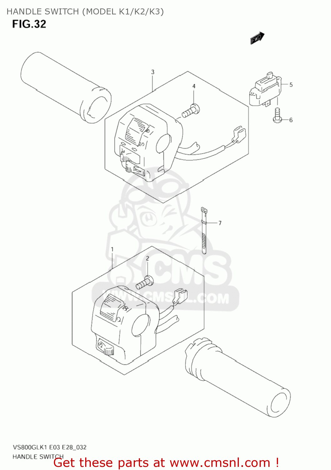 HANDLE SWITCH (MODEL K1/K2/K3) VS800GL INTRUDER 2002 (K2) USA (E03)