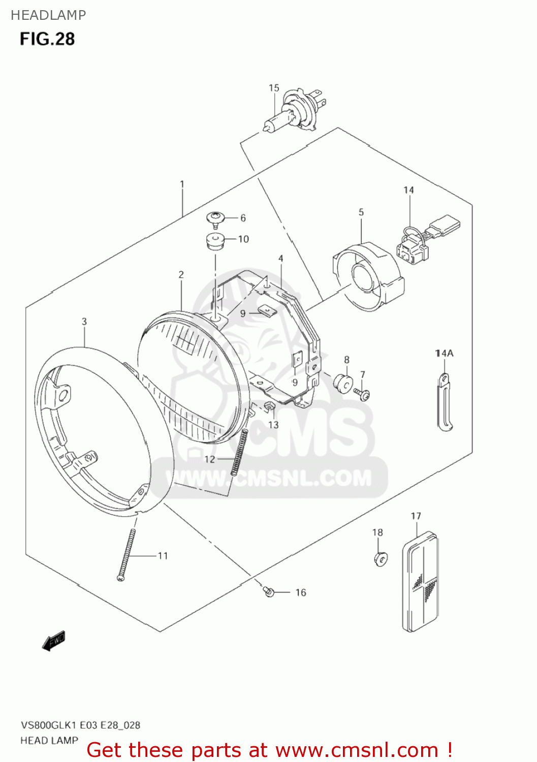 HEADLAMP VS800GL INTRUDER 2002 (K2) USA (E03)