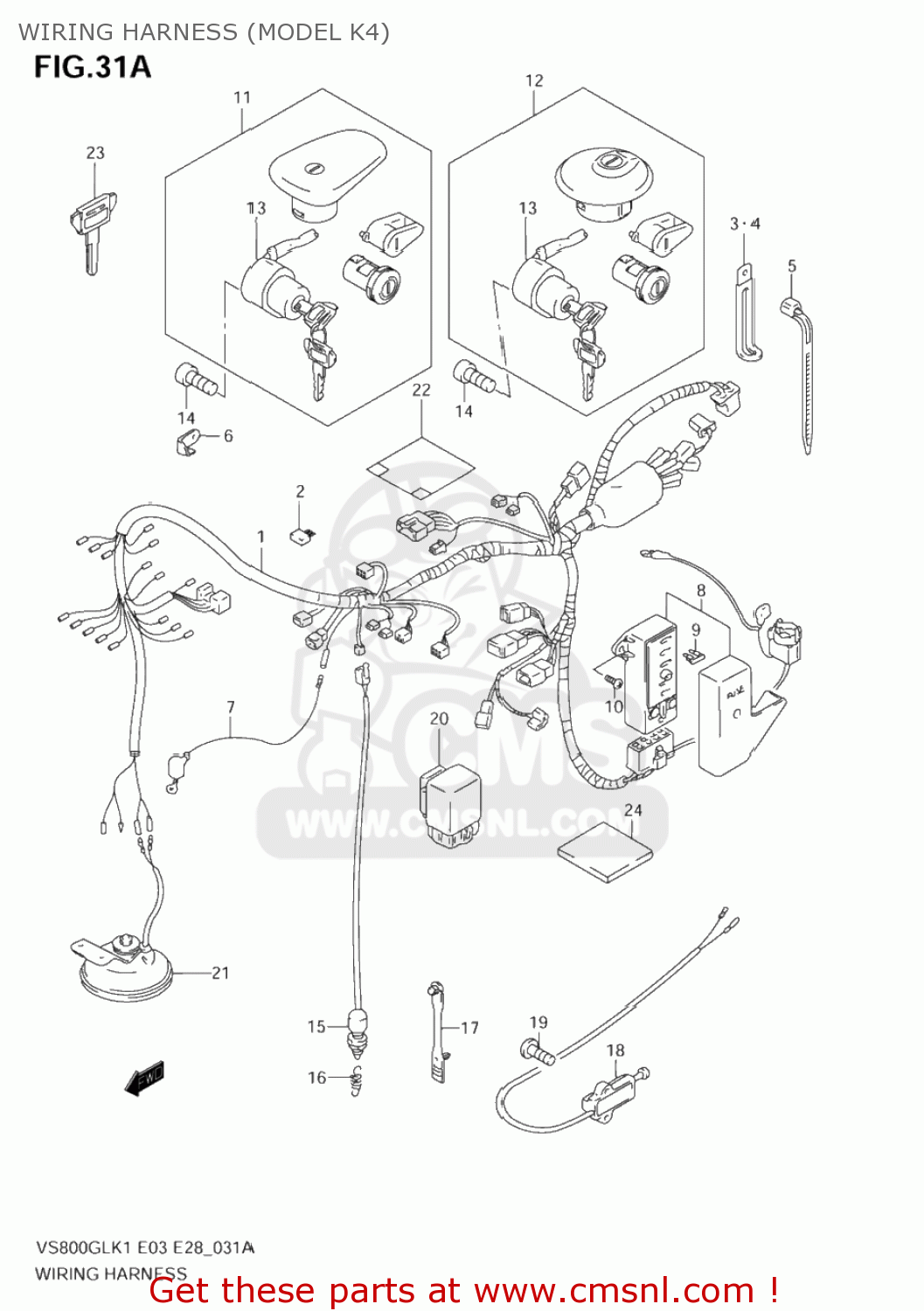 WIRING HARNESS (MODEL K4) VS800GL INTRUDER 2004 (K4) USA (E03)