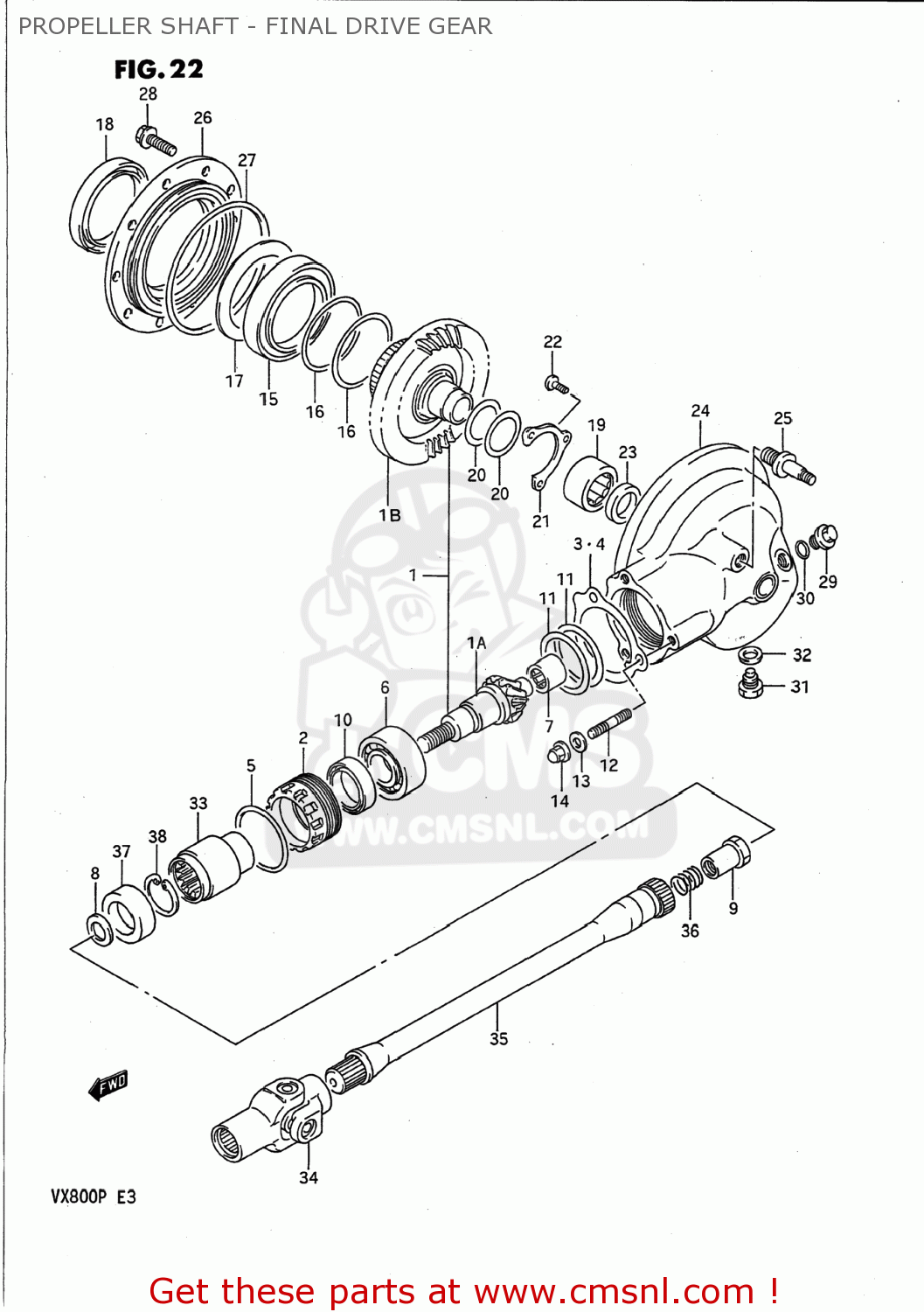 PROPELLER SHAFT - FINAL DRIVE GEAR VX800 1990 (L) USA (E03)