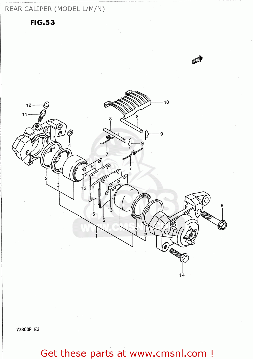 REAR CALIPER (MODEL L/M/N) VX800 1990 (L) USA (E03)