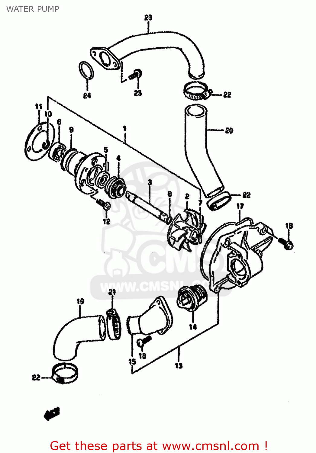 WATER PUMP VX800 1991 (M) (E01 E02 E04 E15 E16 E17 E18 E21 E22 24 25 34 39)