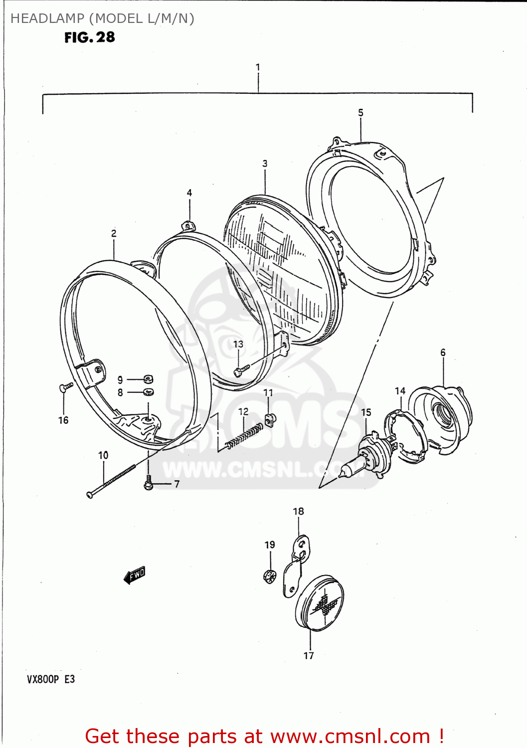 HEADLAMP (MODEL L/M/N) VX800 1992 (N) USA (E03)