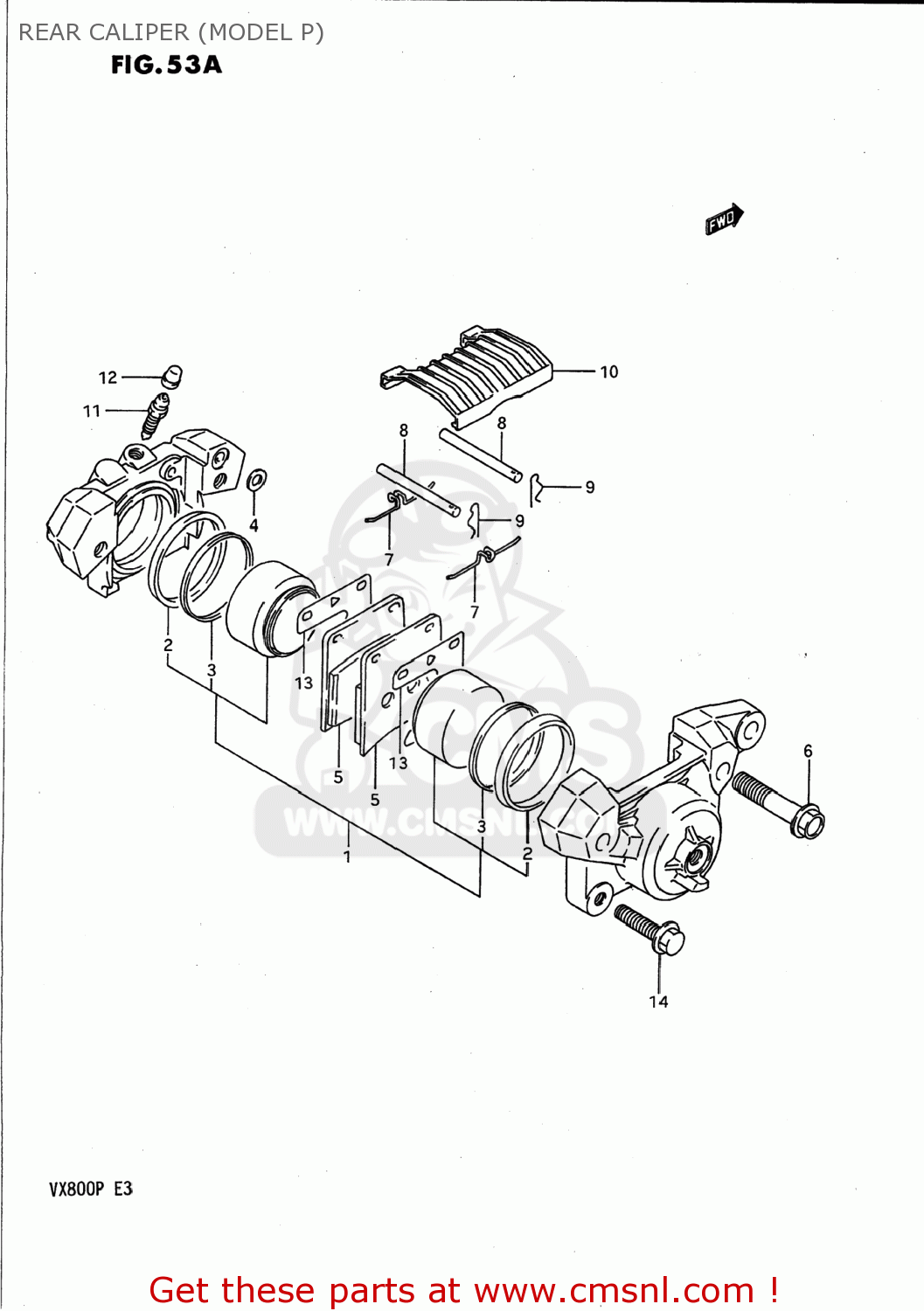 REAR CALIPER (MODEL P) VX800 1992 (N) USA (E03)