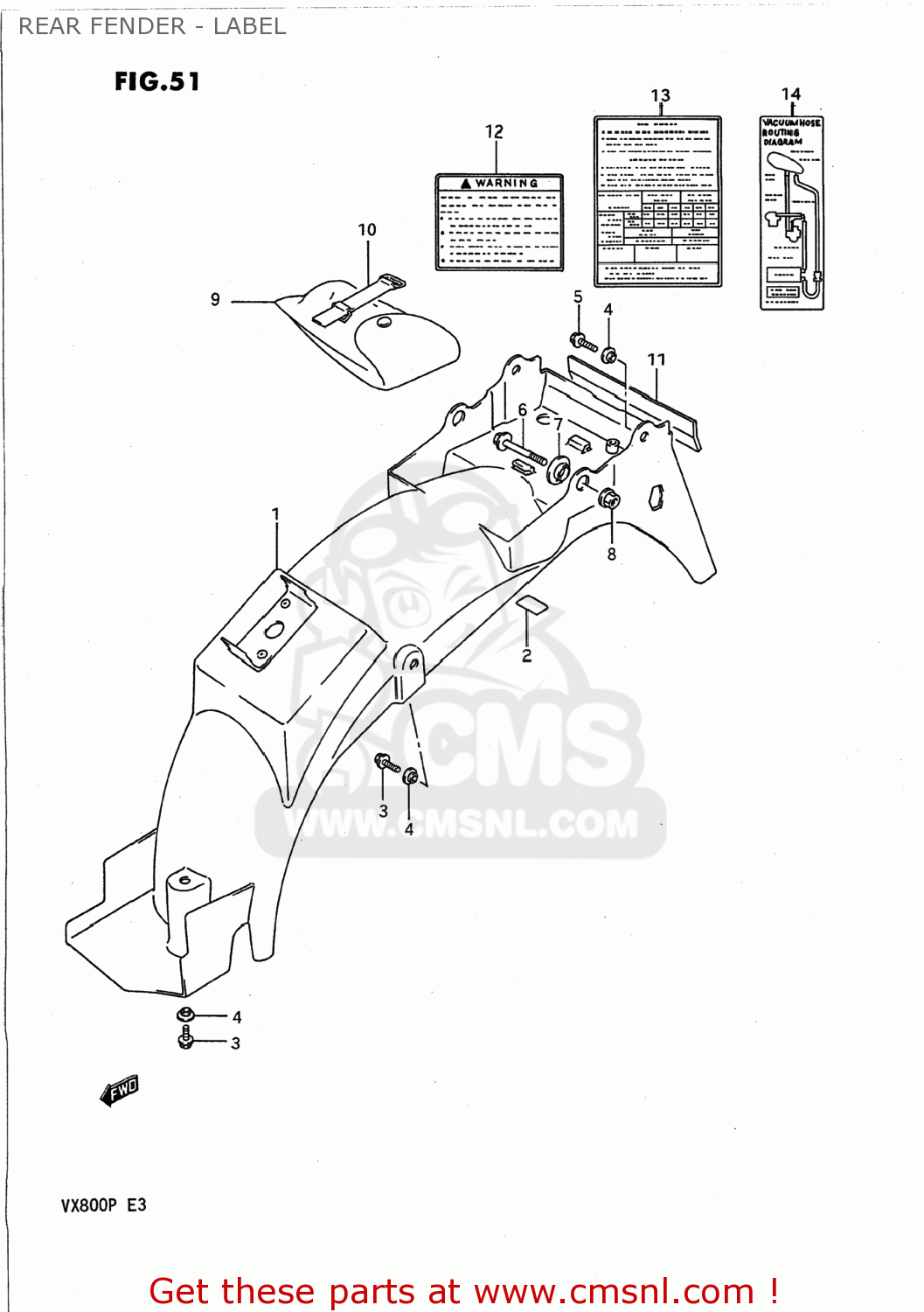REAR FENDER - LABEL VX800 1992 (N) USA (E03)