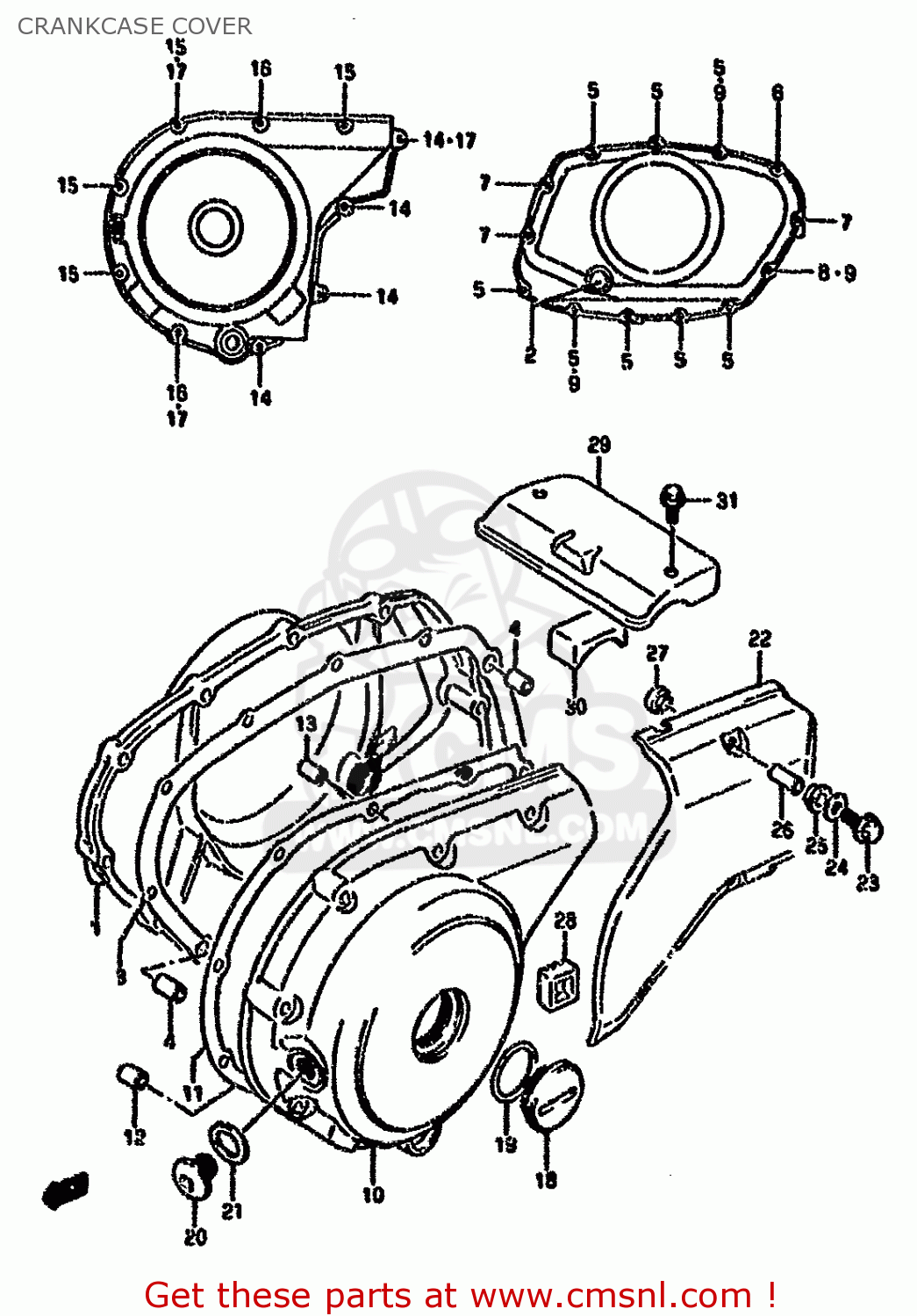 CRANKCASE COVER VX800 1993 (P) (E02 E04 E17 E18 E21 E22 E24 E25 E34)
