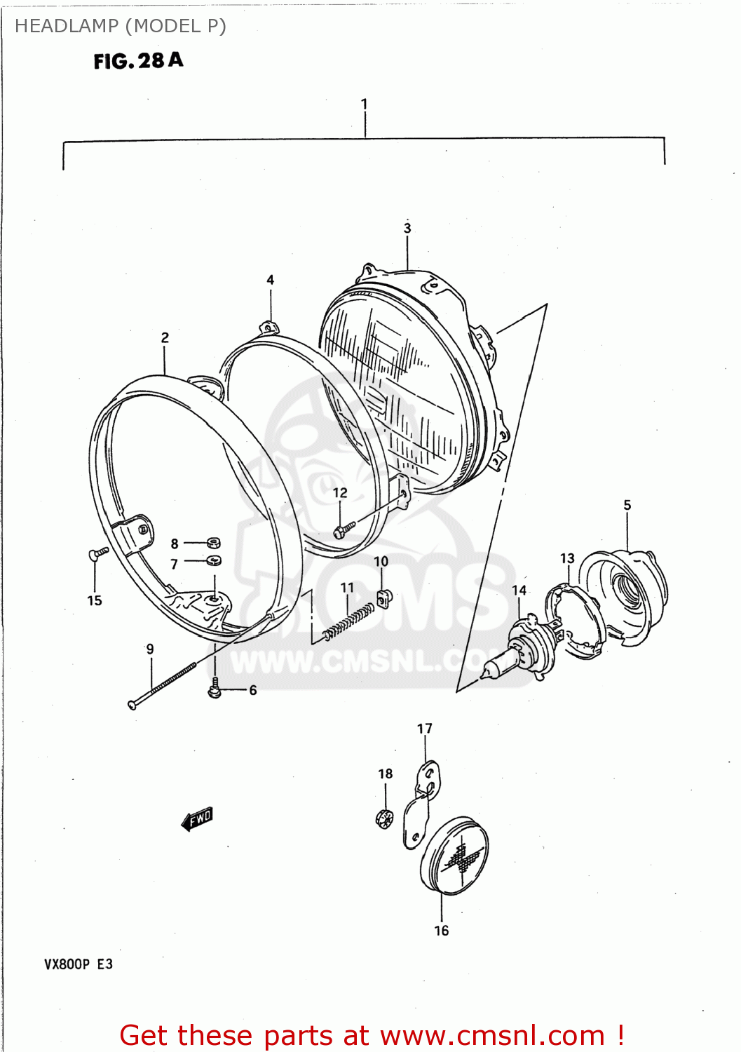 HEADLAMP (MODEL P) VX800 1993 (P) USA (E03)