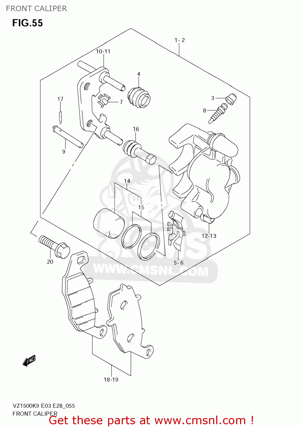 FRONT CALIPER VZ1500 BOULEVARD M90 2009 (K9) USA CALIFORNIA (E03 E33)