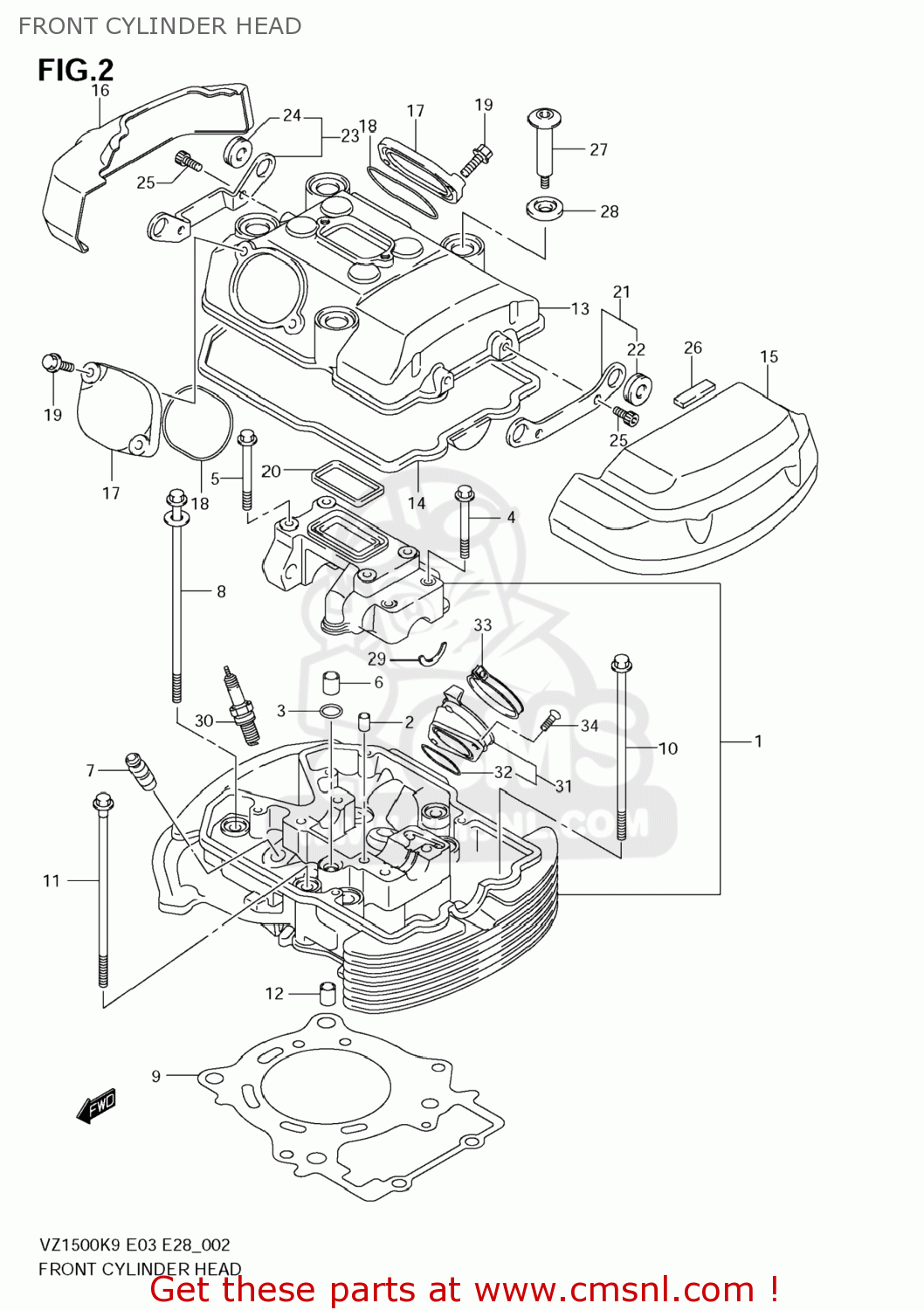 FRONT CYLINDER HEAD VZ1500 BOULEVARD M90 2009 (K9) USA CALIFORNIA (E03 E33)