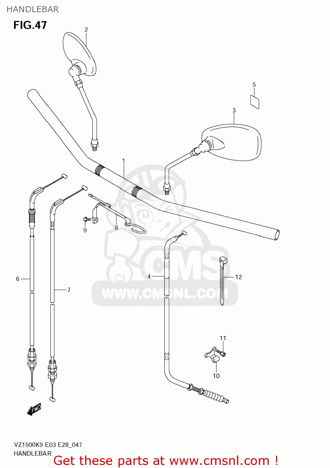 HANDLEBAR VZ1500 BOULEVARD M90 2009 (K9) USA CALIFORNIA (E03 E33)