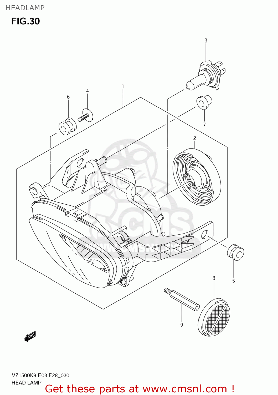 HEADLAMP VZ1500 BOULEVARD M90 2009 (K9) USA CALIFORNIA (E03 E33)